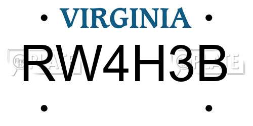RW4H3B Virginia License Plate
