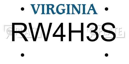 RW4H3S Virginia License Plate