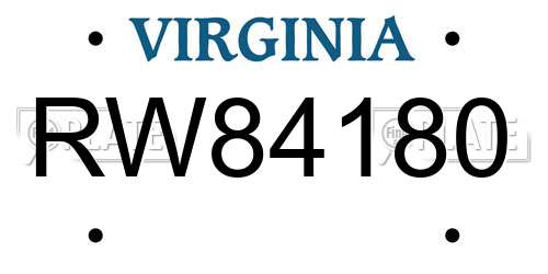 RW84180 Virginia License Plate