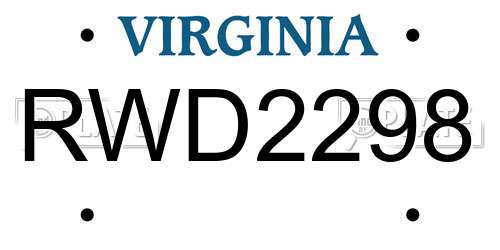 RWD2298 Virginia License Plate