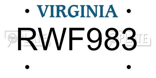 RWF983 Virginia License Plate