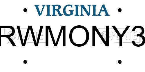 RWMONY3 Virginia License Plate