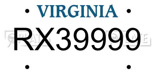 RX39999 Virginia License Plate