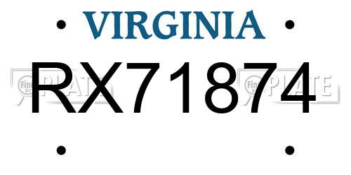 RX71874 Virginia License Plate