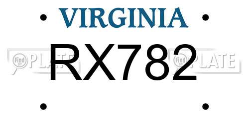 RX782 Virginia License Plate