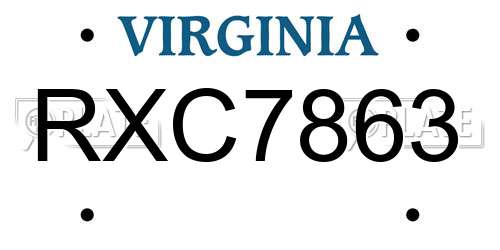 RXC7863 Virginia License Plate