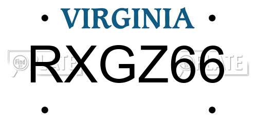 RXGZ66 Virginia License Plate