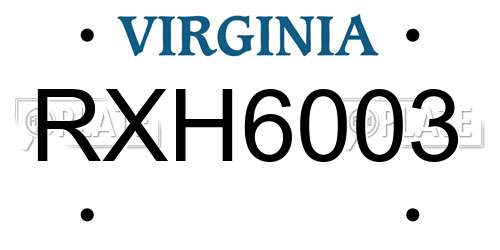 RXH6003 Virginia License Plate