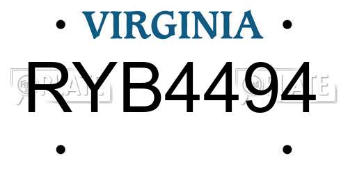 RYB4494 Virginia License Plate