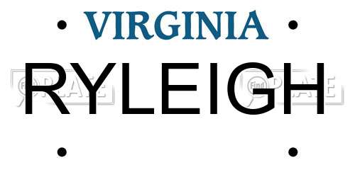 RYLEIGH Virginia License Plate
