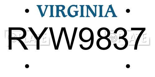 RYW9837 Virginia License Plate