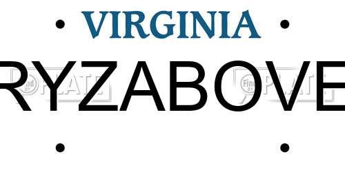 RYZABOVE Virginia License Plate