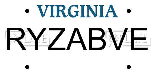 RYZABVE Virginia License Plate