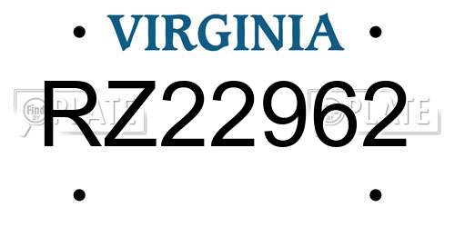 RZ22962 Virginia License Plate