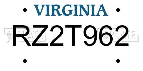 RZ2T962 Virginia License Plate