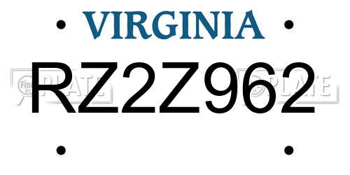 RZ2Z962 Virginia License Plate