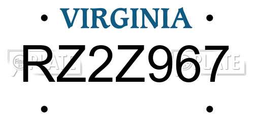 RZ2Z967 Virginia License Plate