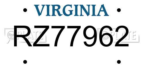 RZ77962 Virginia License Plate