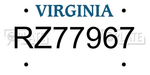 RZ77967 Virginia License Plate