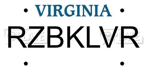 RZBKLVR Virginia License Plate
