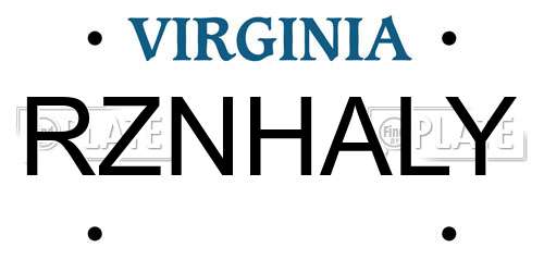 RZNHALY Virginia License Plate