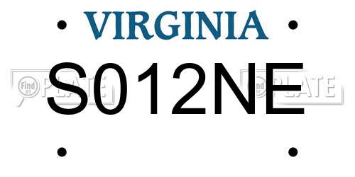 S012NE Virginia License Plate