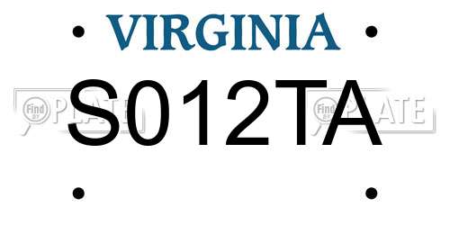 S012TA Virginia License Plate