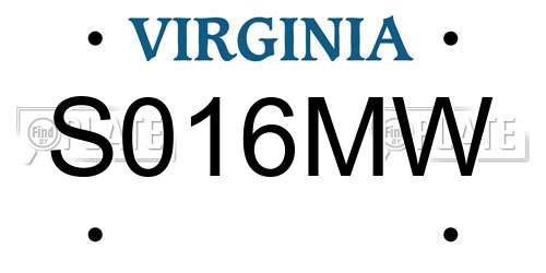 S016MW Virginia License Plate