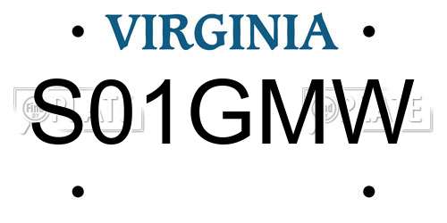 S01GMW Virginia License Plate