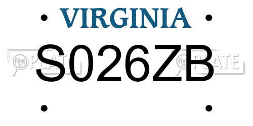 S026ZB Virginia License Plate
