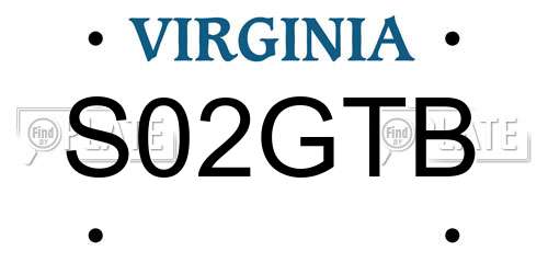S02GTB Virginia License Plate