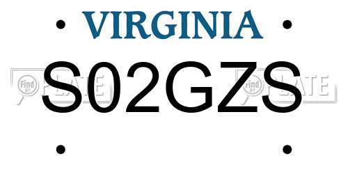 S02GZS Virginia License Plate