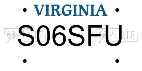 S06SFU Virginia License Plate