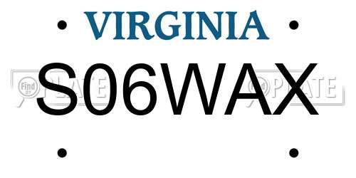 S06WAX Virginia License Plate