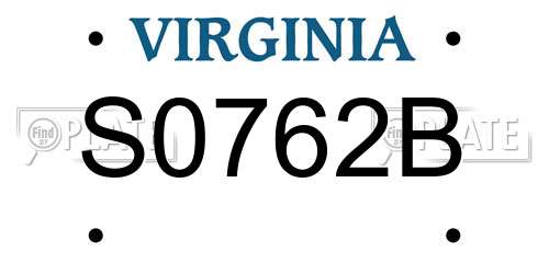 S0762B Virginia License Plate