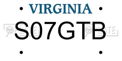 S07GTB Virginia License Plate