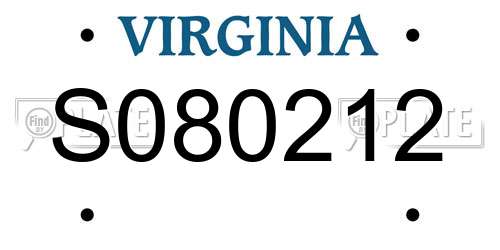 S080212 Virginia License Plate