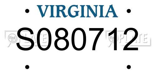 S080712 Virginia License Plate