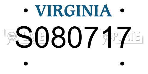 S080717 Virginia License Plate