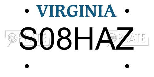 S08HAZ Virginia License Plate