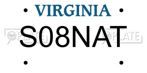 S08NAT Virginia License Plate
