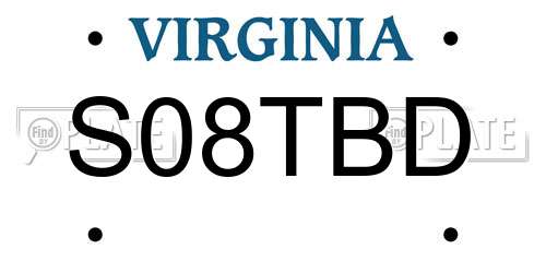 S08TBD Virginia License Plate