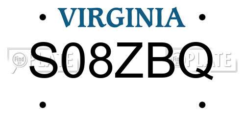 S08ZBQ Virginia License Plate