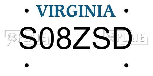 S08ZSD Virginia License Plate
