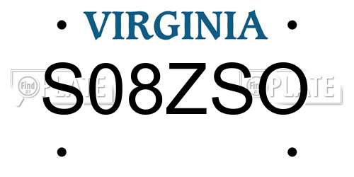 S08ZSO Virginia License Plate
