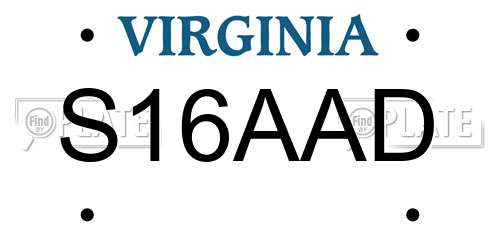 S16AAD Virginia License Plate