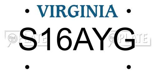 S16AYG Virginia License Plate