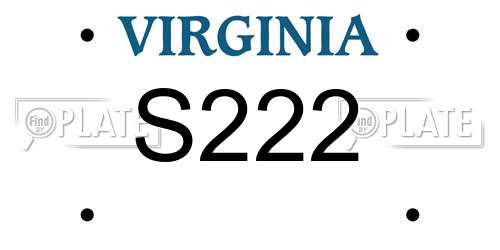 S222 Virginia License Plate