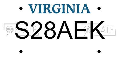 S28AEK Virginia License Plate