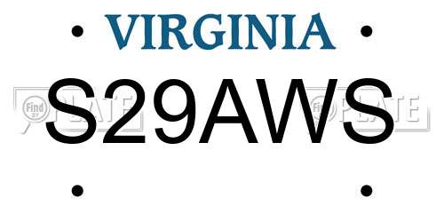 S29AWS Virginia License Plate